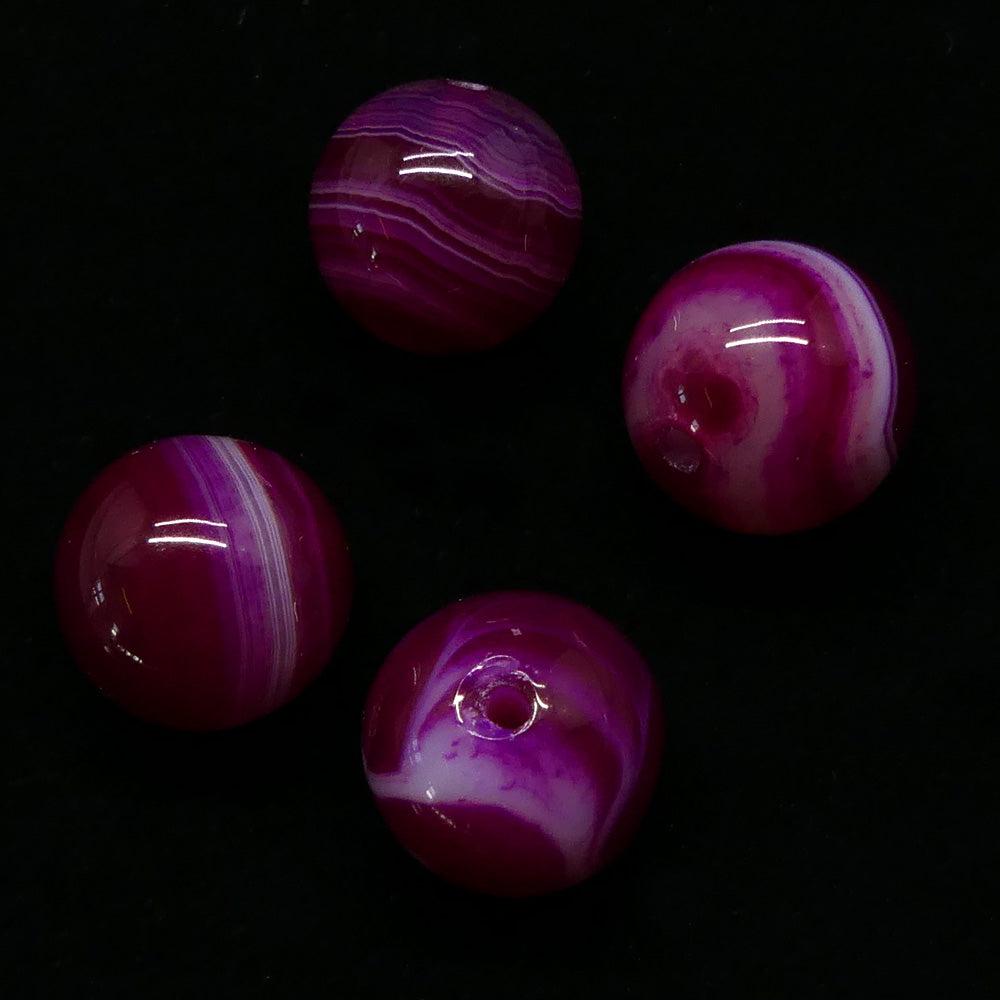 Ronde 14 - Agate naturelle rayée rose foncé (3 pces)