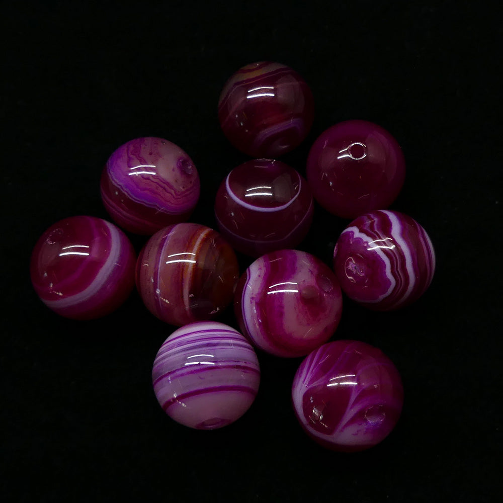 Ronde 14 - Agate naturelle rayée rose foncé (3 pces)