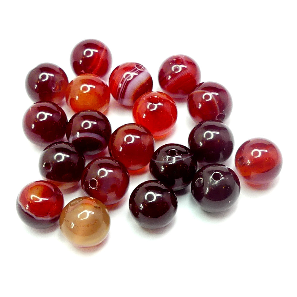 Ronde 8 - Agate Naturelle Rayée rouge foncé (10 pces)