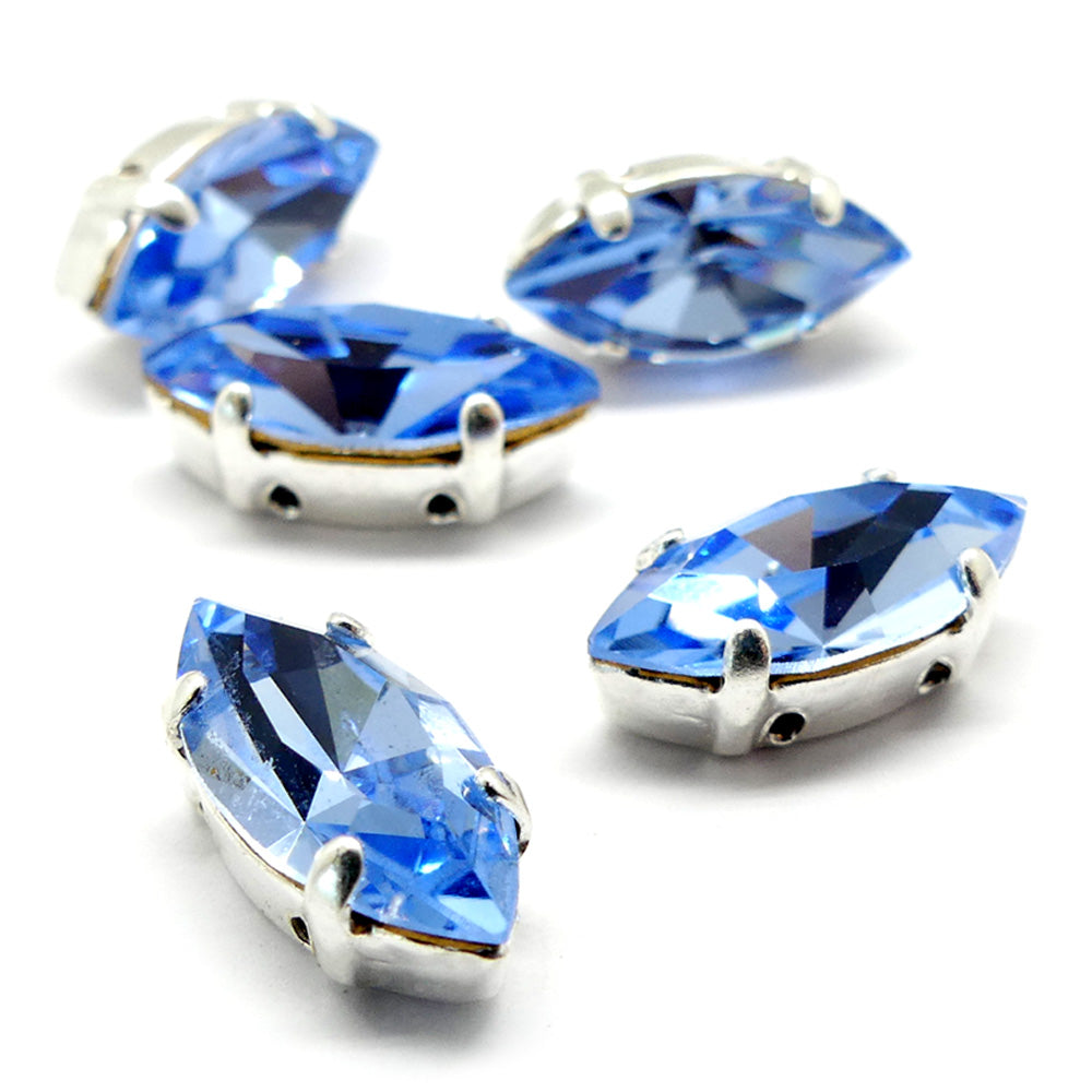 Navette montée 15 x 7 mm  - Aquamarine (1 pce)