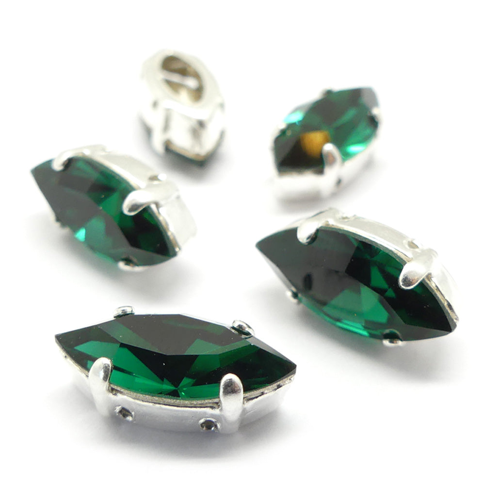 Navette montée 15 x 7 mm  -  Émeraude  (1 pce)