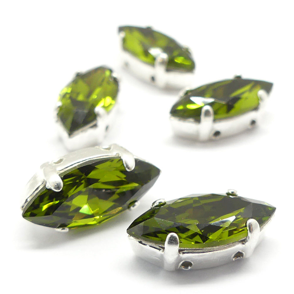 Navette montée 15 x 7 mm  - Olivine (1 pce)