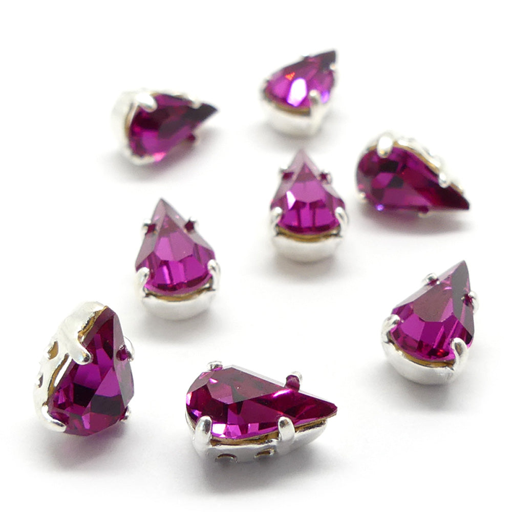 Poire montée 8 x 4.8 mm -  Fuchsia (1 pce)