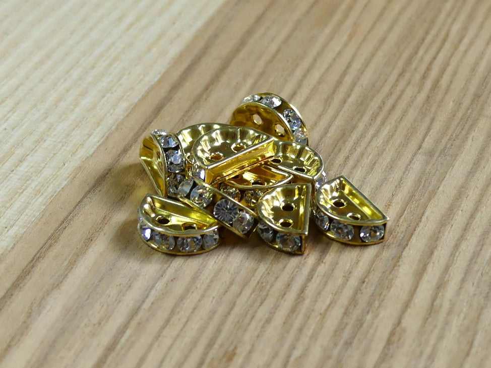 Séparateur - Rondelle   Demi-Lune 11 x 7 mm - Doré & Crystal - 1 pièce 