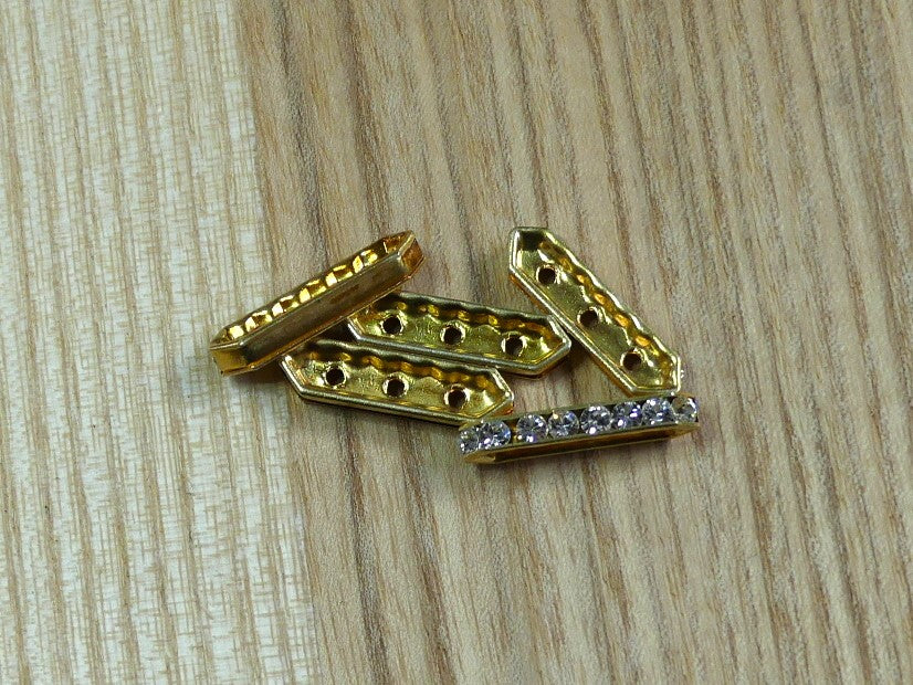 Séparateur - Rectangulaire 3 trous  sertie de pierres de crystal - Doré & Crystal - 1 pièce 