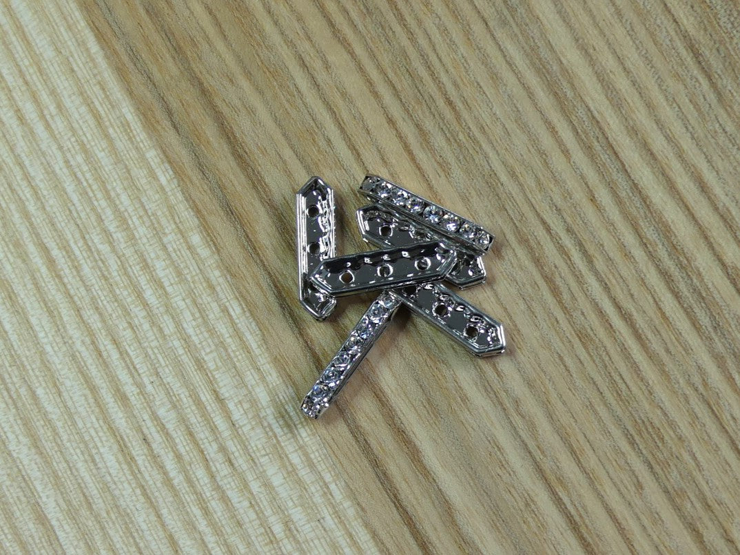 Séparateur - Rectangulaire 3 trous sertie de pierres de crystal -Argenté & Crystal - 1 pièce