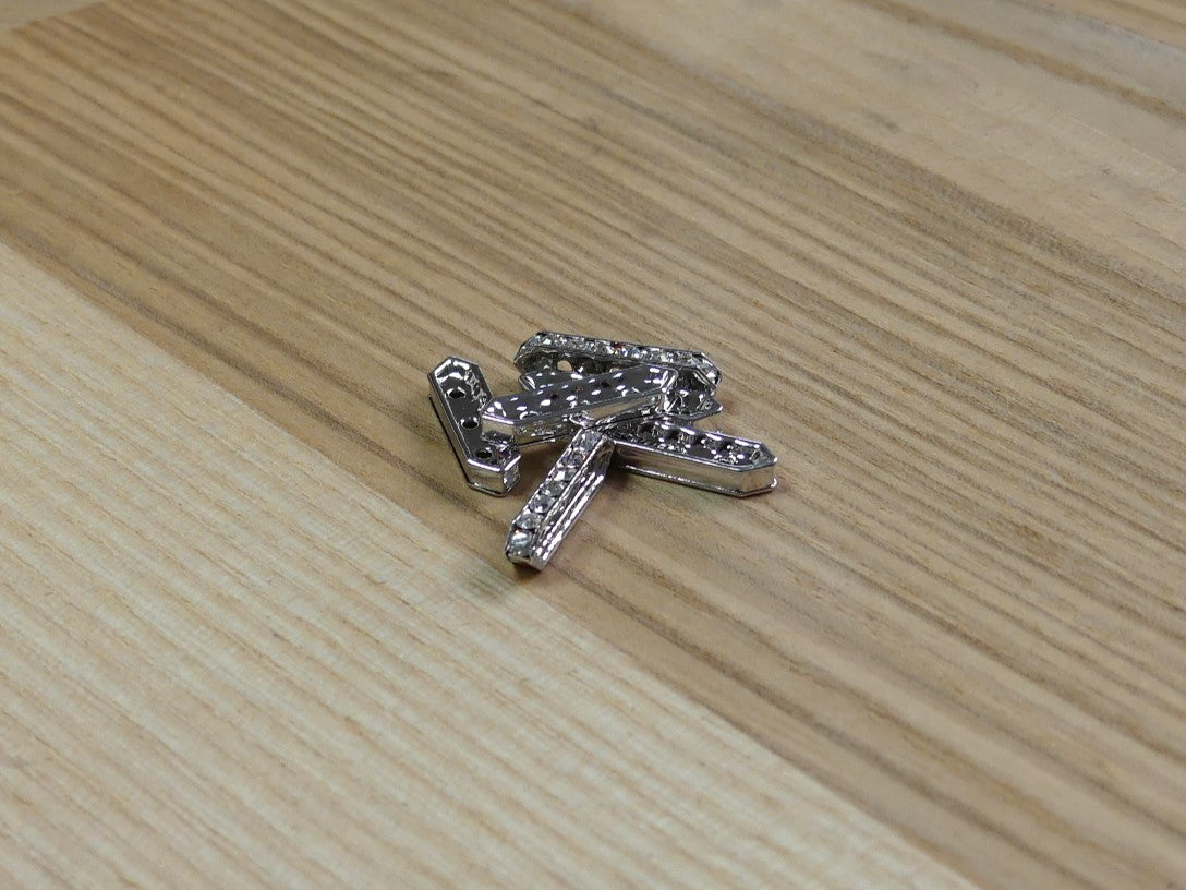 Séparateur - Rectangulaire 3 trous sertie de pierres de crystal -Argenté & Crystal - 1 pièce