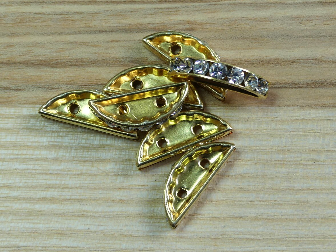 Séparateur -  19 x 7 mm - Rondelle Demi-Lune  sertie de pierres de crystal - Doré & Crystal - 1 pièce