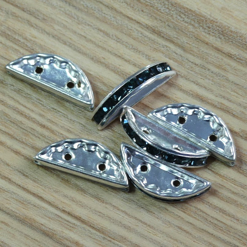 Séparateur 19 x 7 mm - Rondelle Demi-Lune Swarovski sertie de pierres de crystal - Black Diamond - 1 pièce