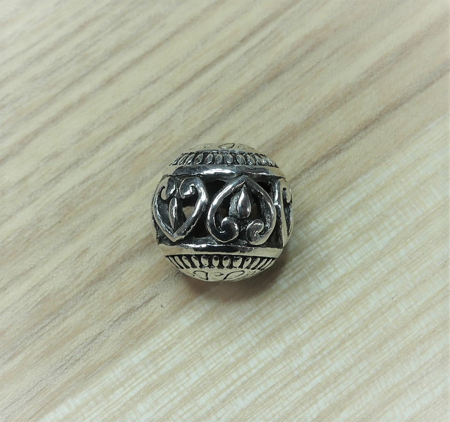 Perles en alliage de style tibétain, ronde, creux, argent antique (1 pce)