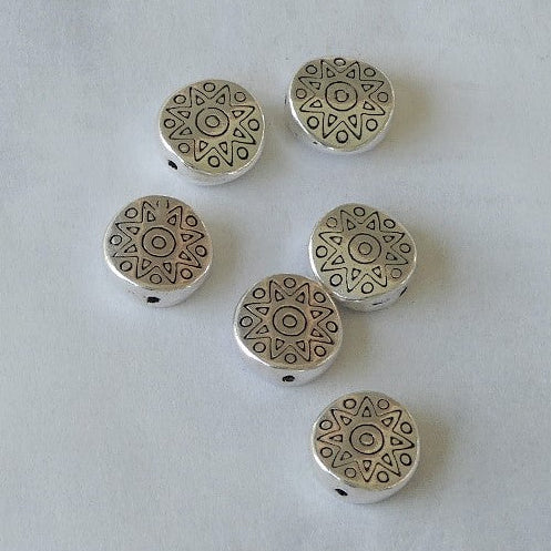 Perle en alliage de style tibétain plat et circulaire avec étoile (5 pces)