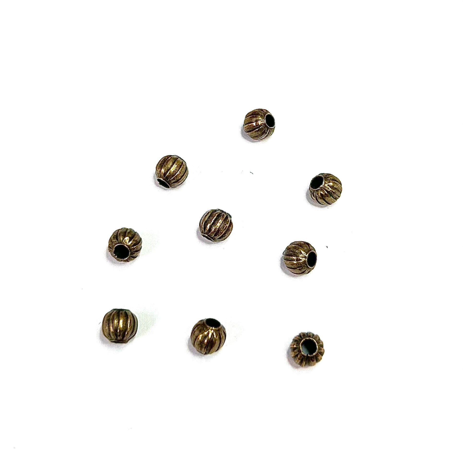 Perle ronde ondulée en fer, sans nickel - Bronze antique (5 pces)