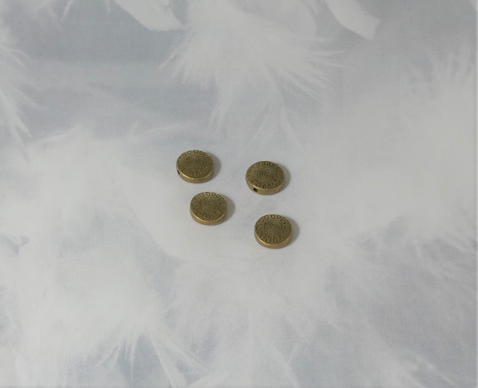 Perles en alliage de style tibétain, plat rond avec vortex, bronze antique (à la pce)