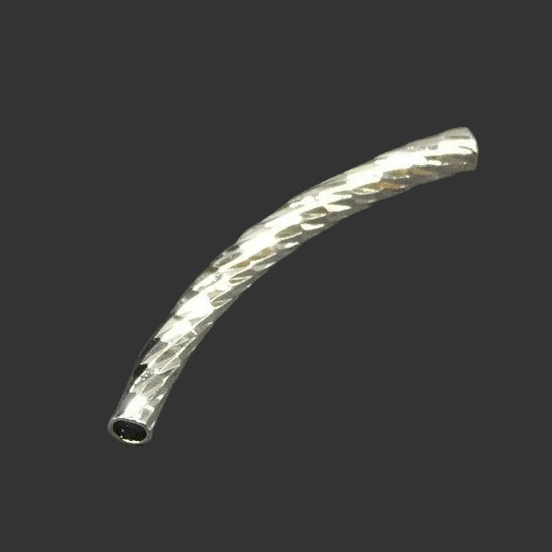 Perles tubulaires courbé à facette - Couleur: Argenté (2pièces)