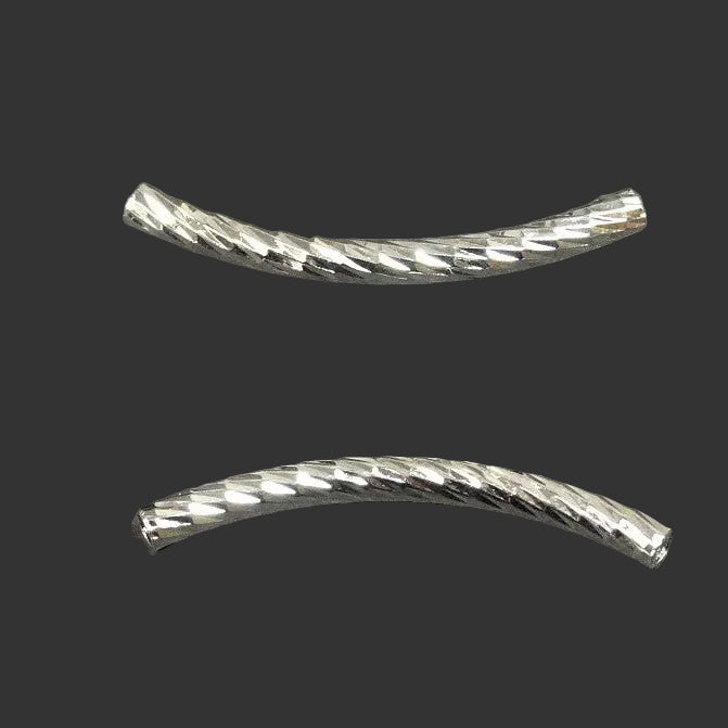 Perles tubulaires courbé à facette - Couleur: Argenté (2pièces)