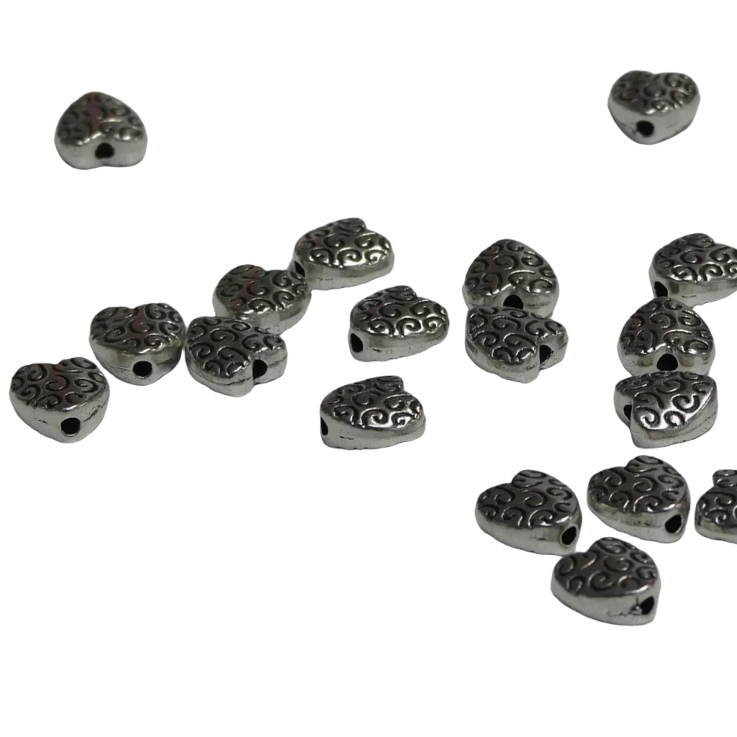 Perle en alliage de style tibétain, cœur, couleur argent antique (10 pces)