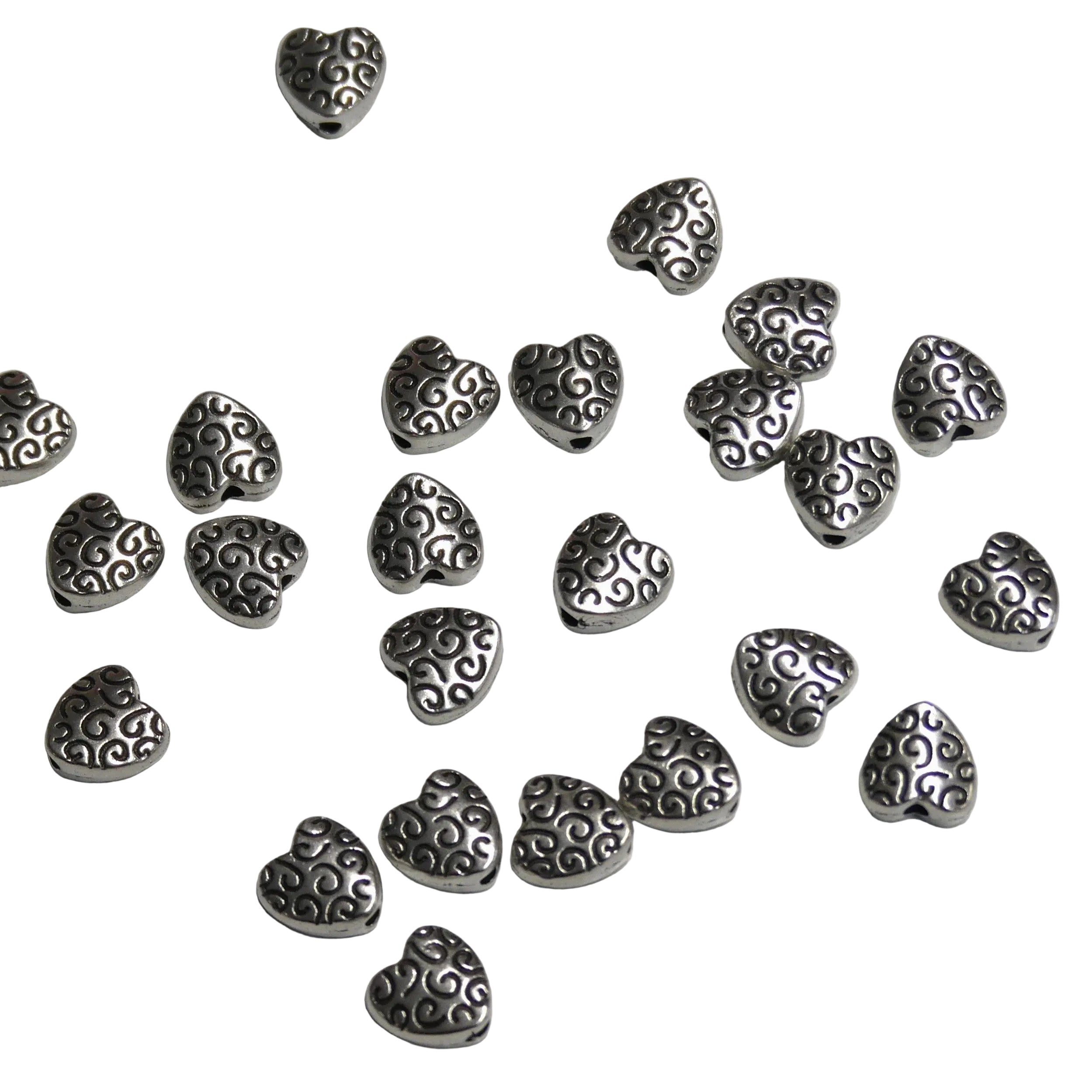 Perle en alliage de style tibétain, cœur, couleur argent antique (10 pces)