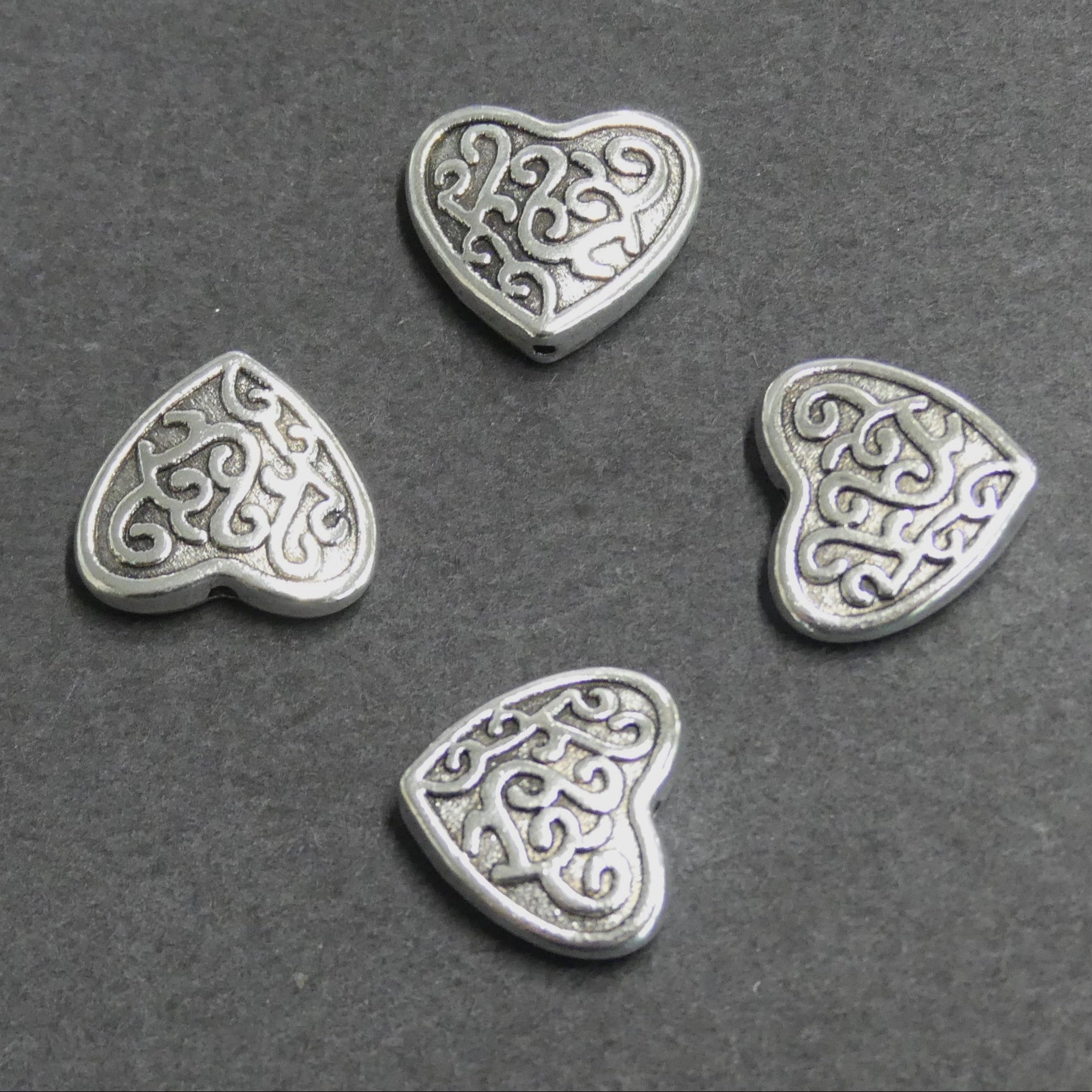 Perle en alliage de style tibétain, coeur, argent antique (1 Pce)