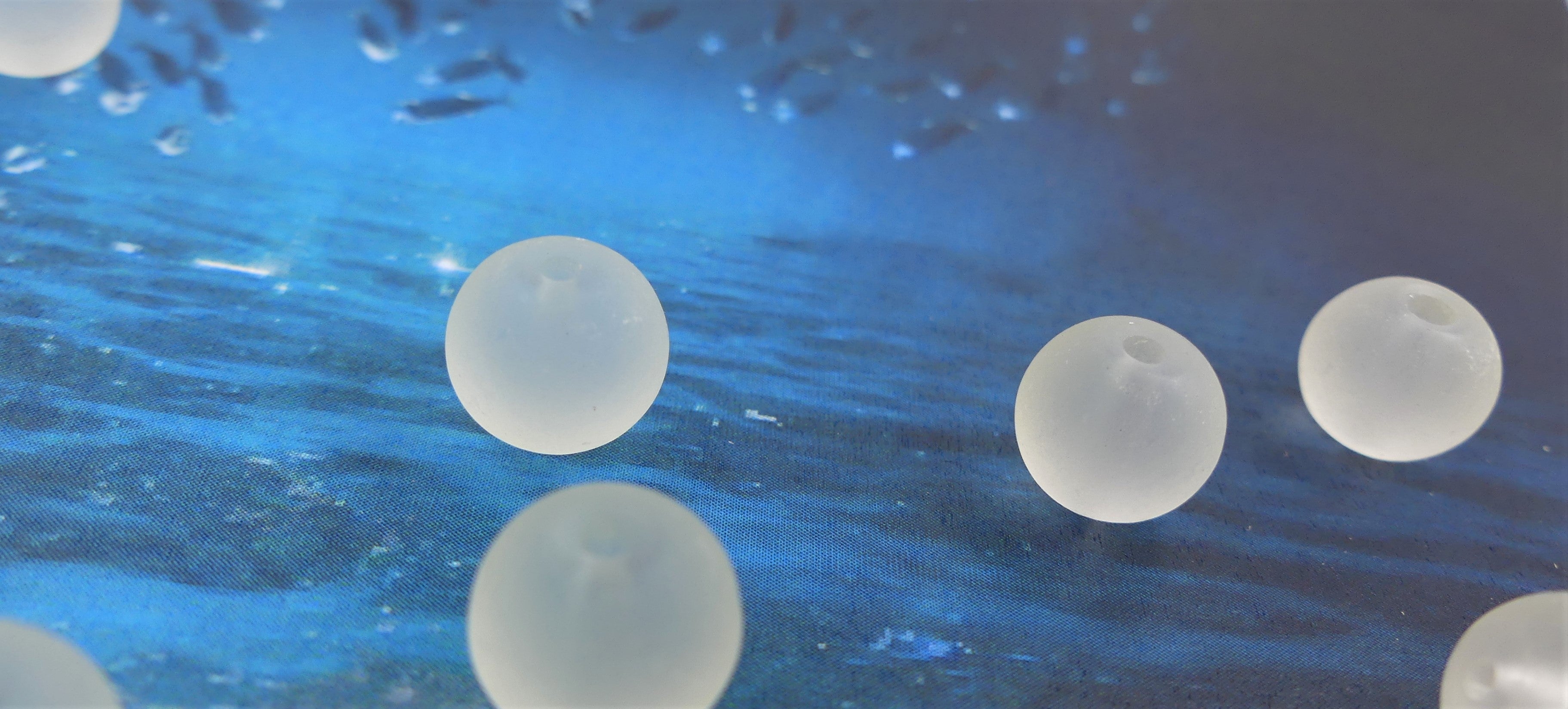 Perle de verre ronde givrée transparente 8 - Blanche (10pces)