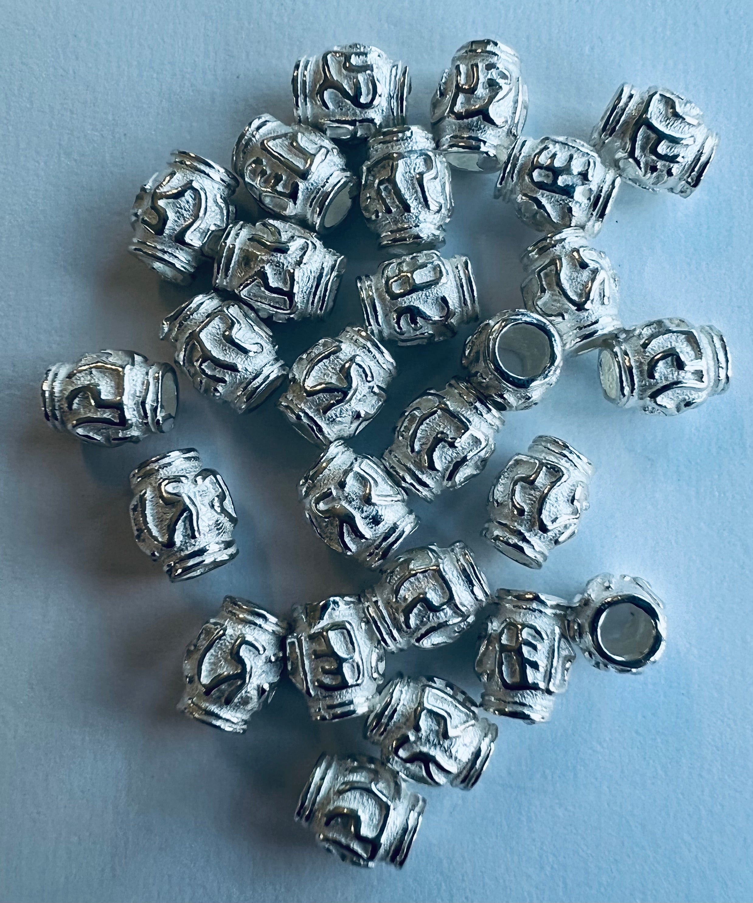 Perle baril sculpté en Argent Sterling 925 (1 pce)