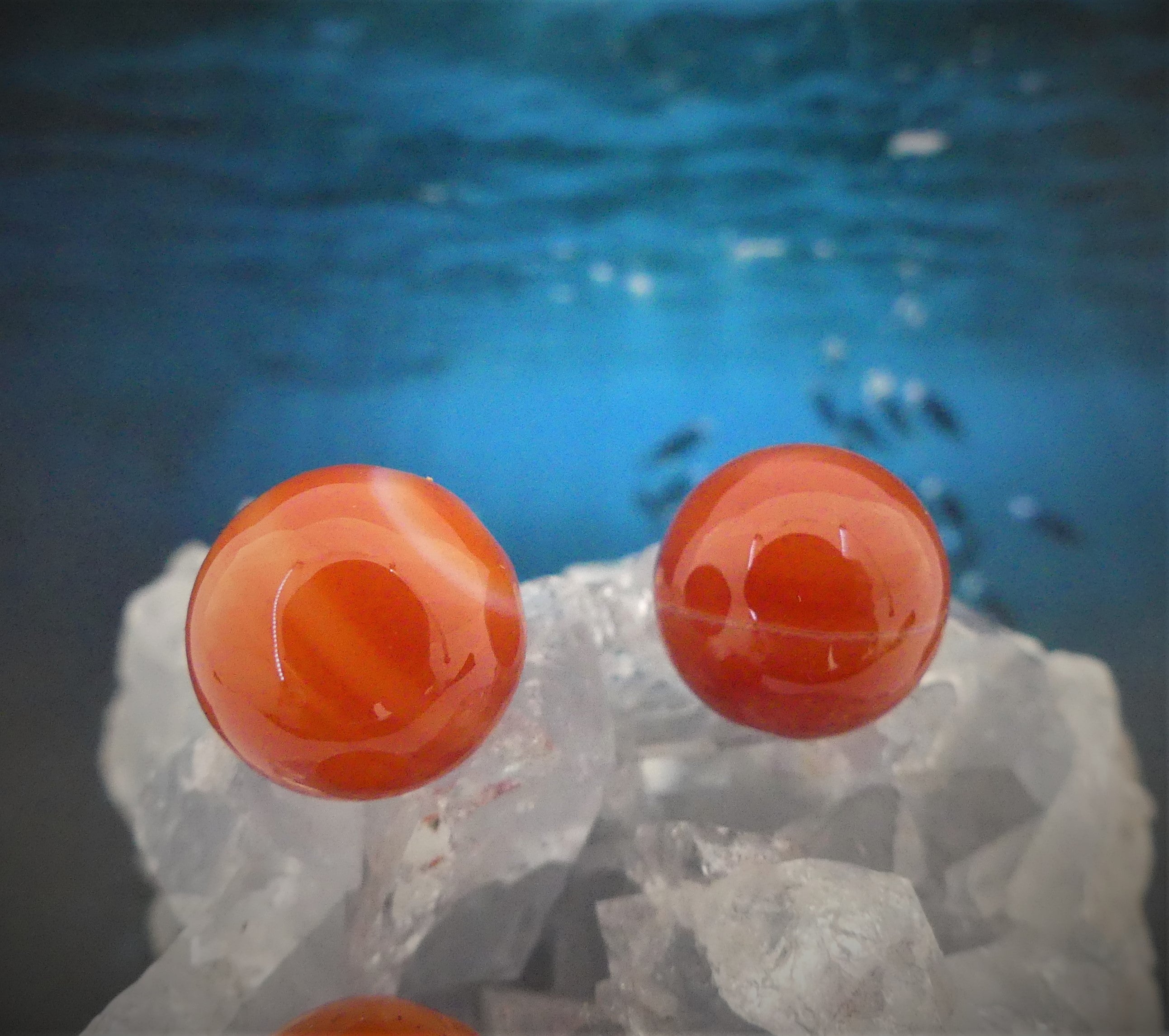 Ronde 12 - Agate naturelle rayée orange-rouge (5 pces)