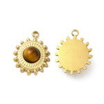Pendentif soleil avec œil de tigre naturel - Plaqué Or 18 carats (1 pce)