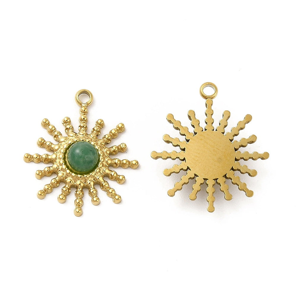 Pendentif soleil en Jade Africain naturel - Plaqué or 18 carats (1 pce)