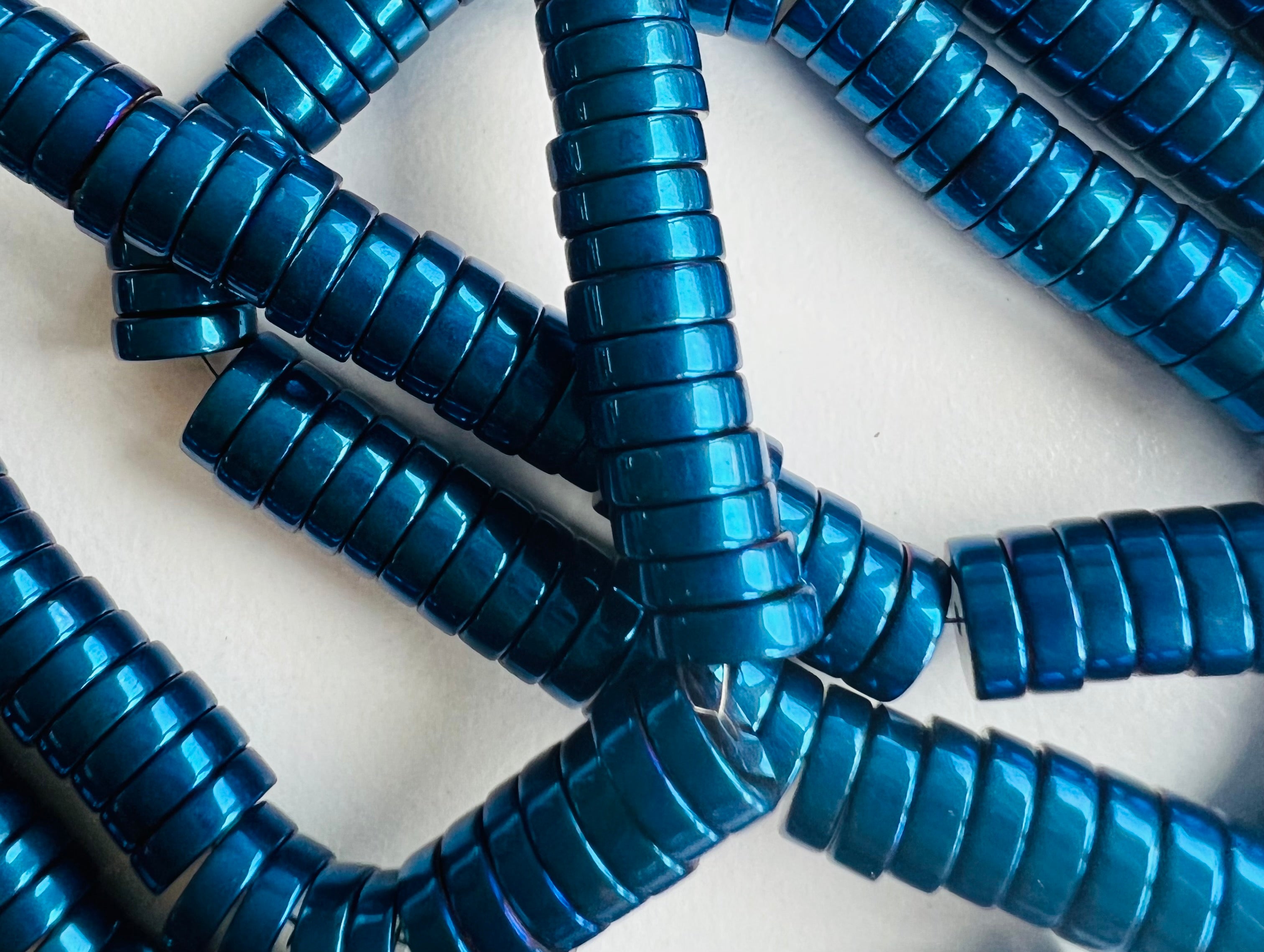 Perles Heishi - Hématite synthétique Bleu éléctrique (10 pces)