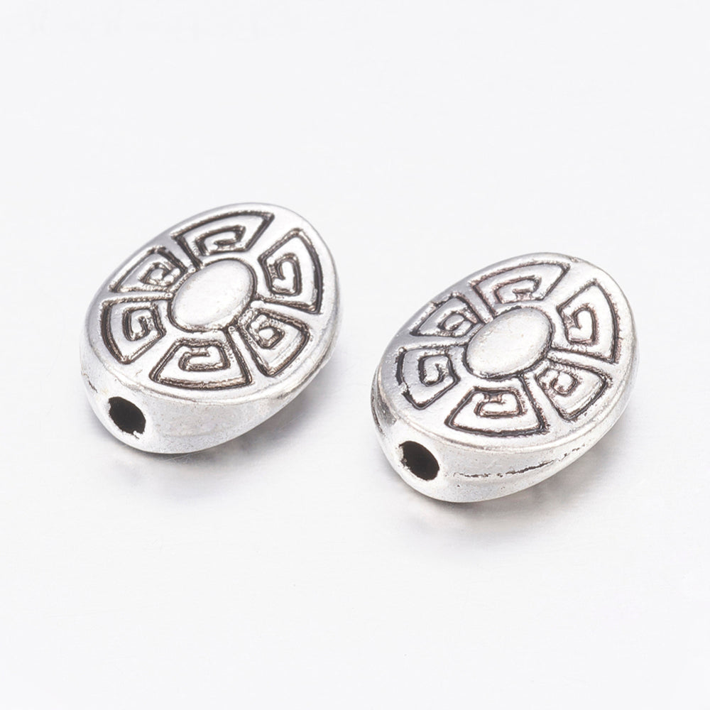 Perle de style tibétain - Ovale - Argent antique (5 pces)