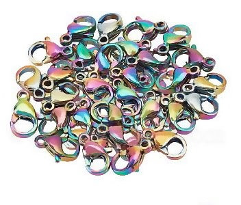 Fermoirs à griffes de homard multicolores en acier inoxydable 15x10x4mm (à la pièce)