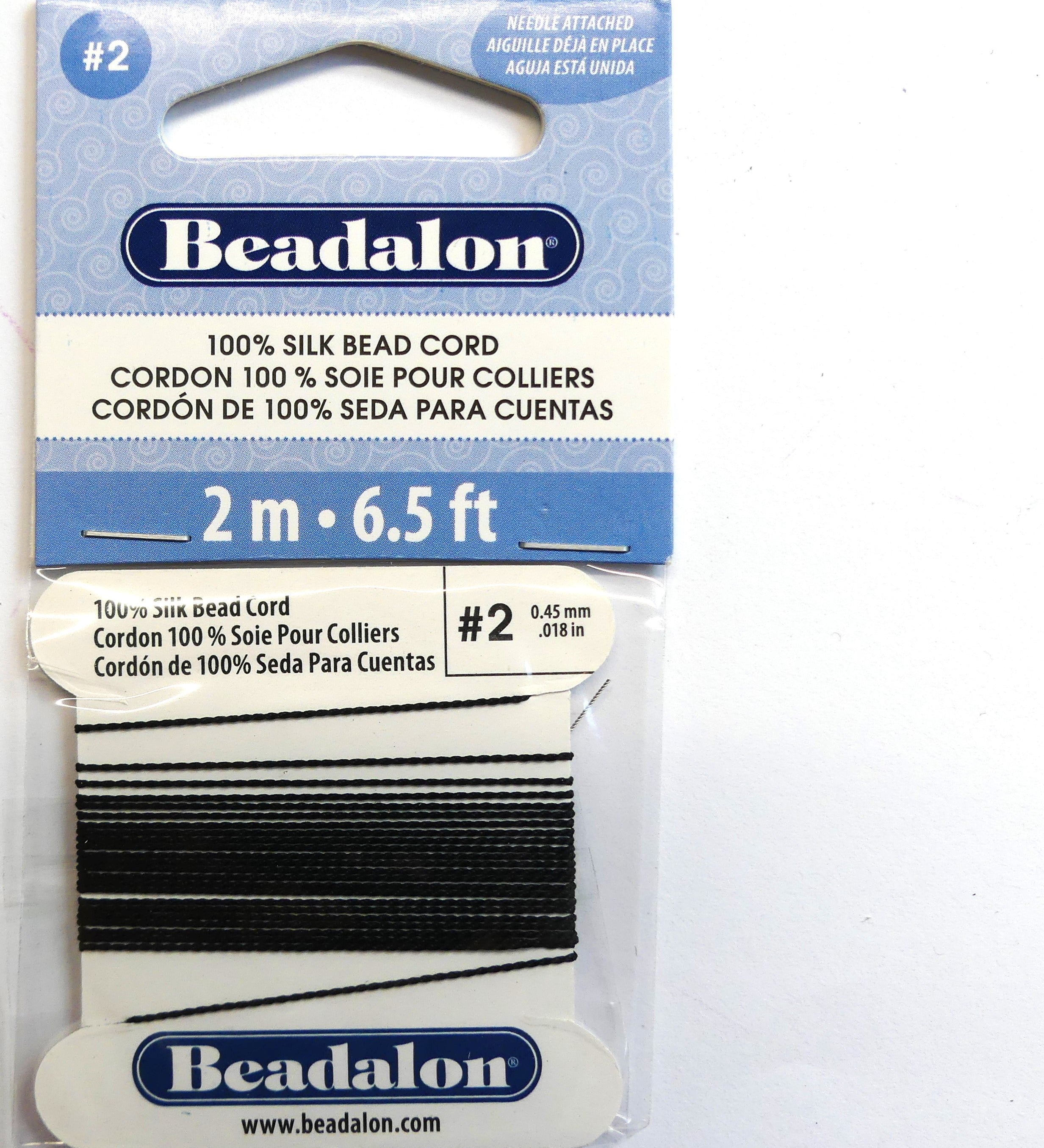 Fil noir 100% soie Beadalon avec aiguille - (1 pce)