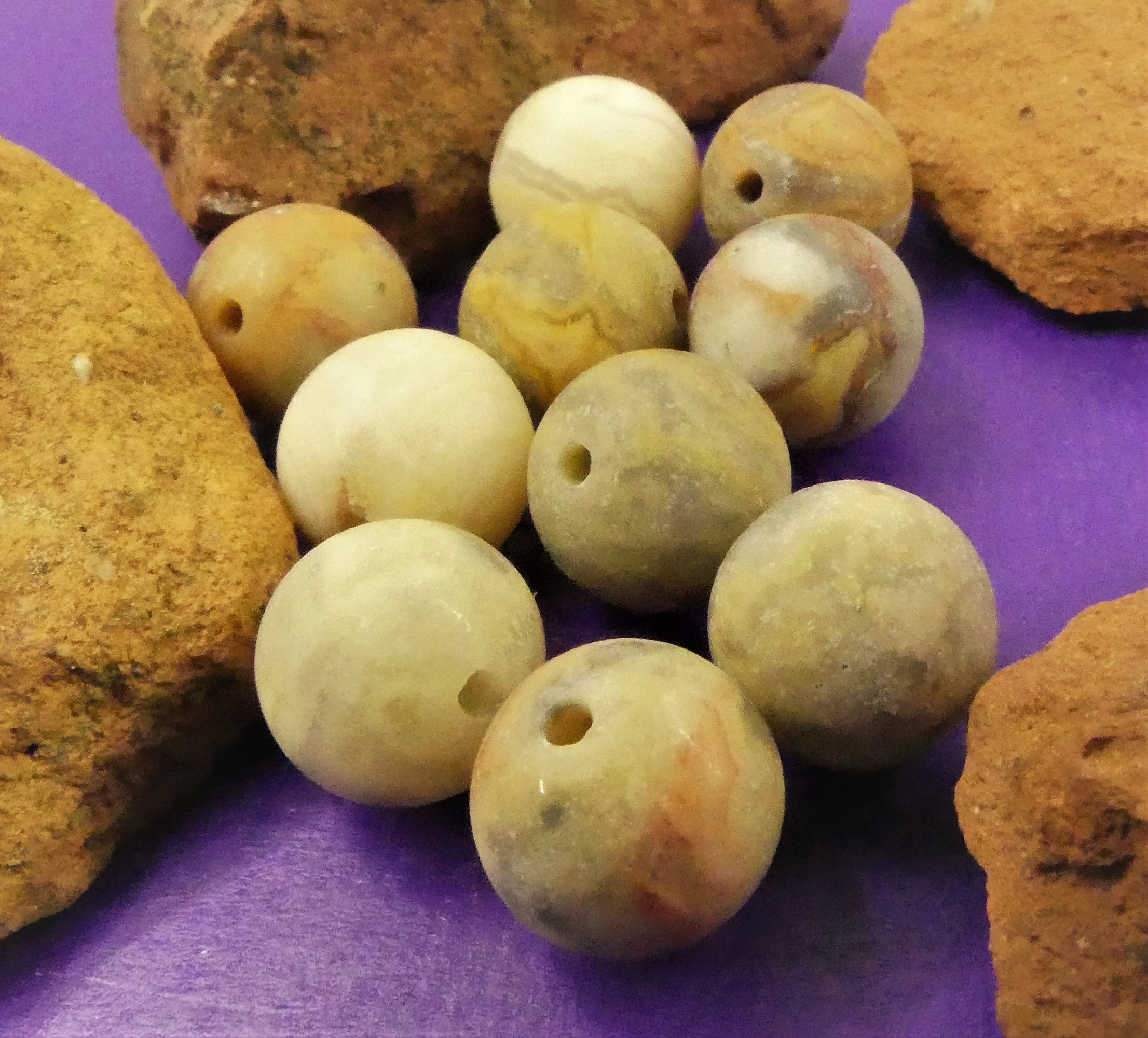 Ronde 8 - Agate folle naturelle mat (10 pces) 