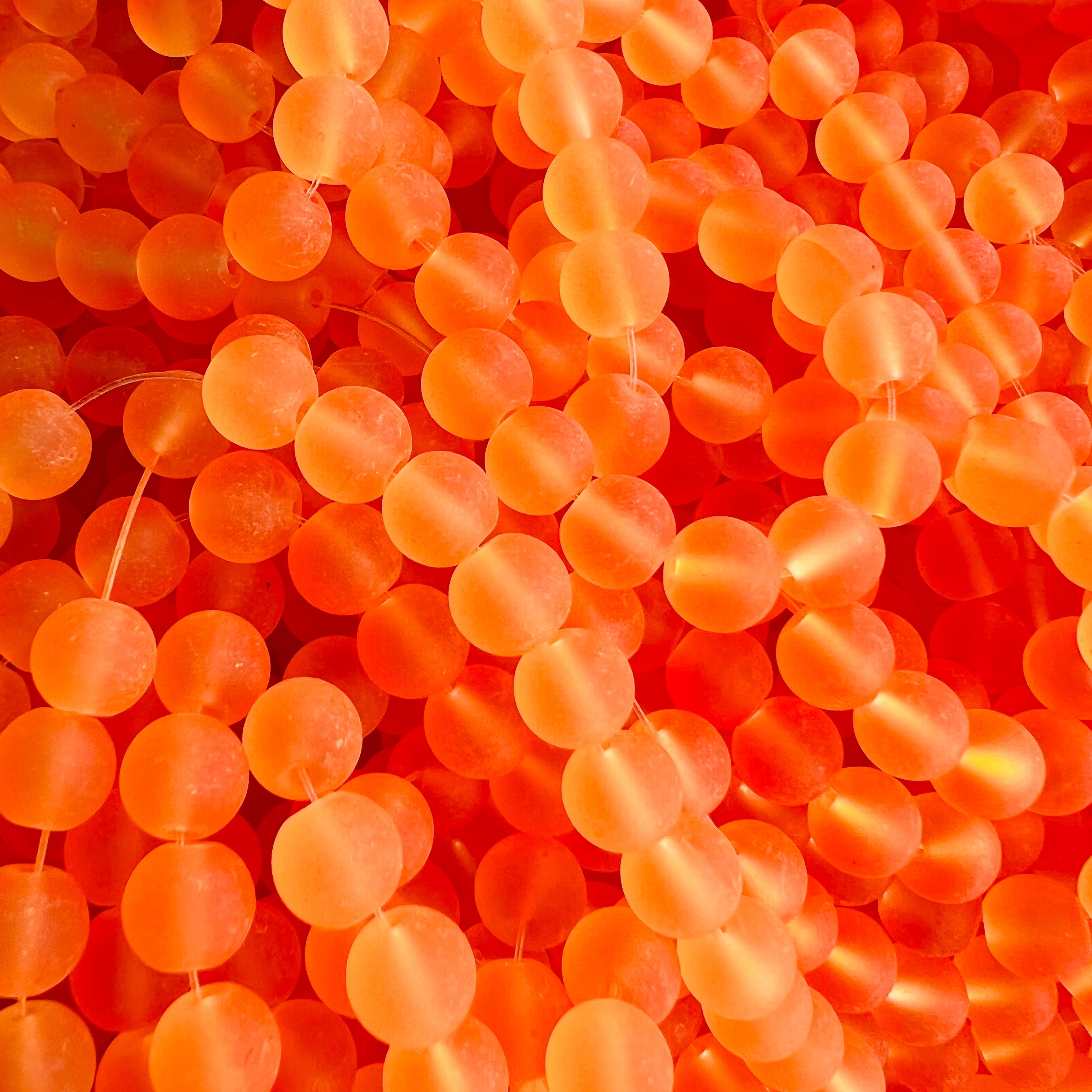 Perle de verre ronde givrée transparente 8 - Orange (10pces)