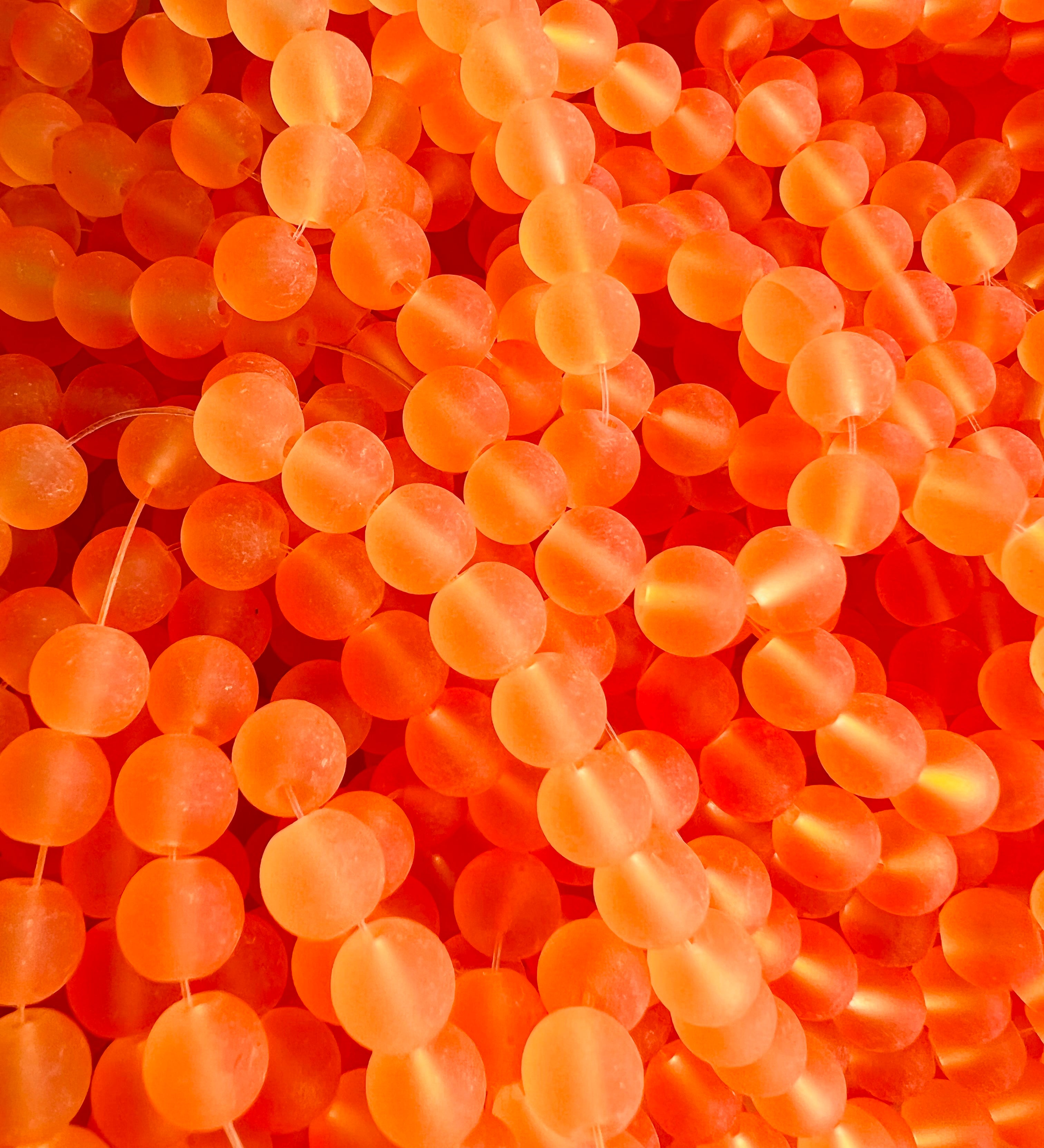 Perle de verre ronde givrée transparente 8 - Orange (10pces)