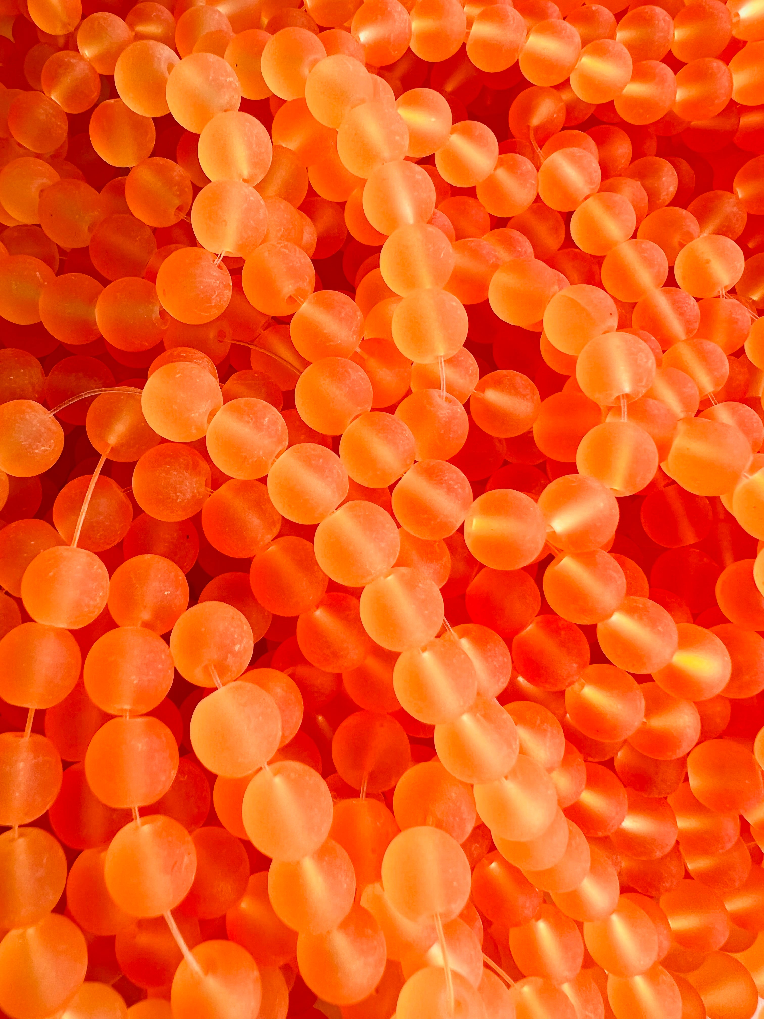 Perle de verre ronde givrée transparente 8 - Orange (10pces)