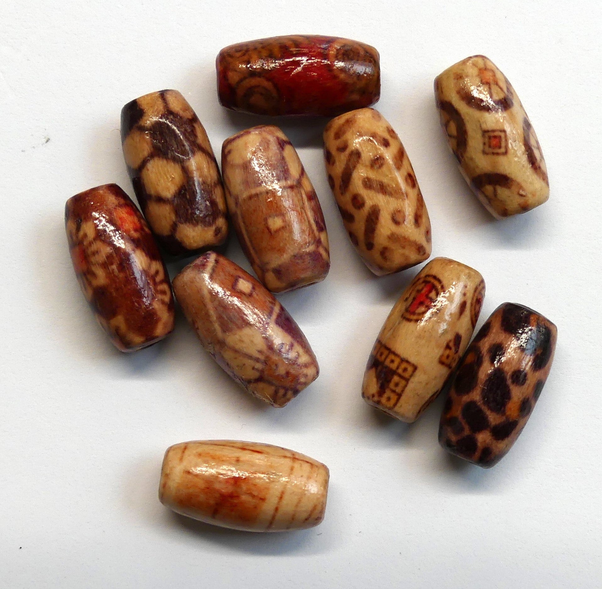 Perle en bois naturel, ovale et imprimée - (20 pces)