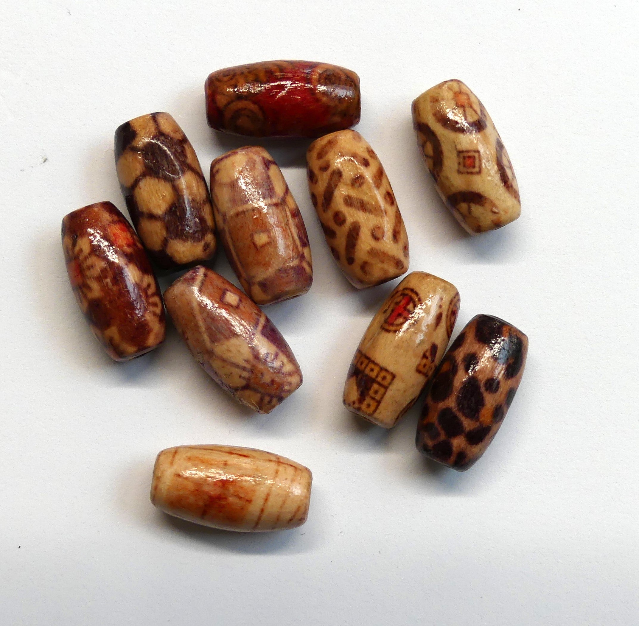 Perle en bois naturel, ovale et imprimée - (20 pces)