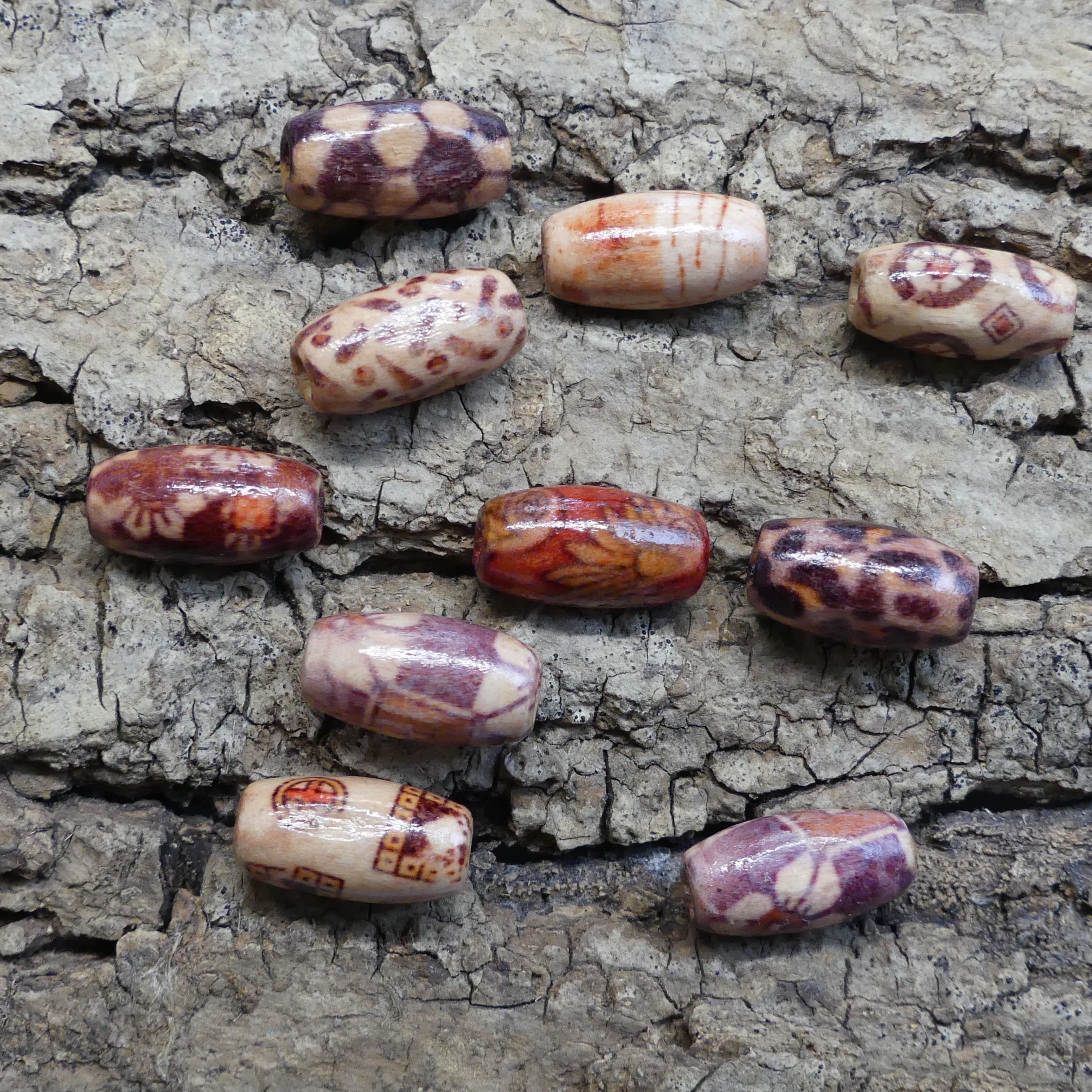 Perle en bois naturel, ovale et imprimée - (20 pces)