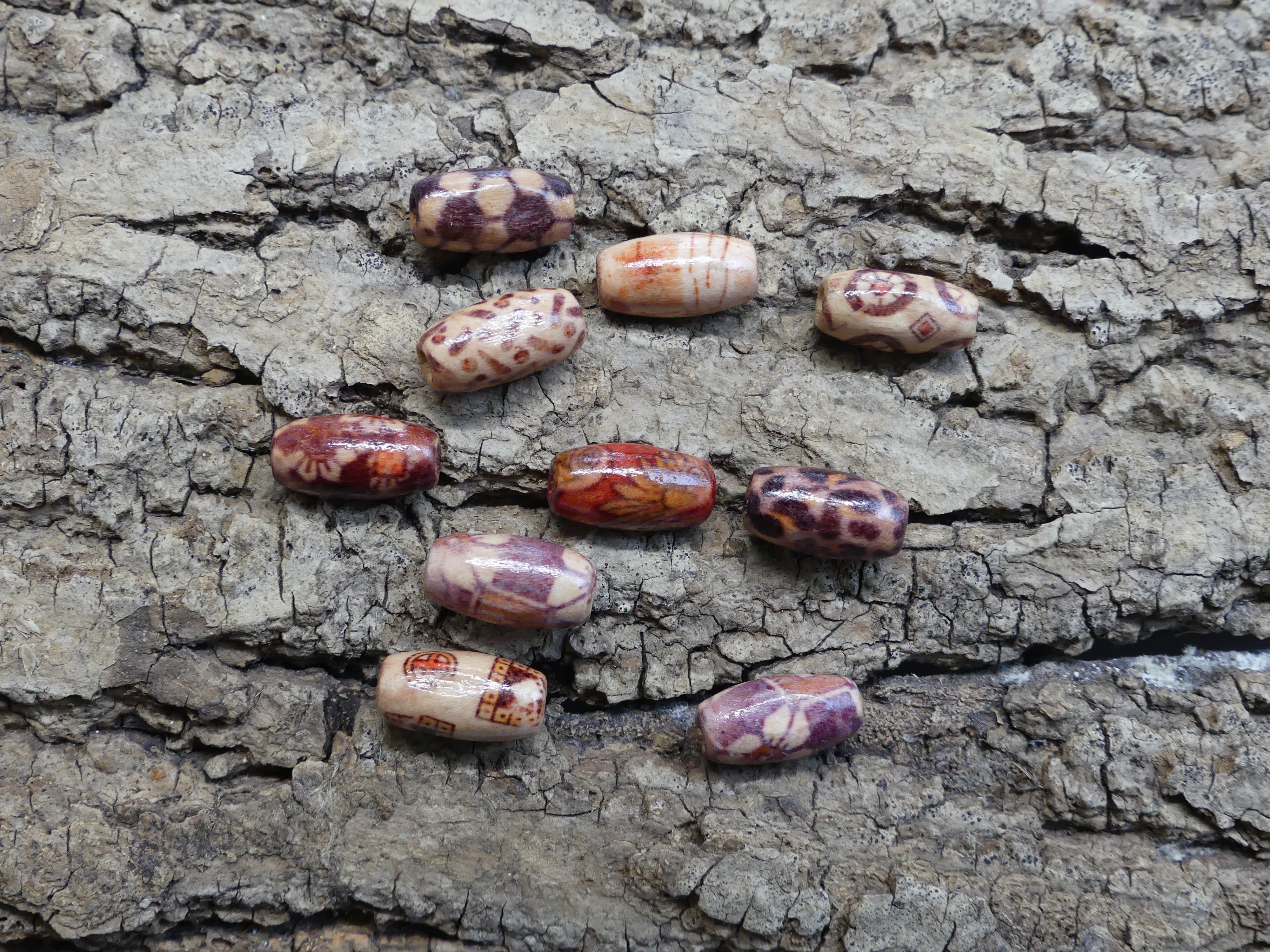 Perle en bois naturel, ovale et imprimée - (20 pces)