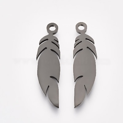 Pendentif - plume gris métal Foncé (1 pce)