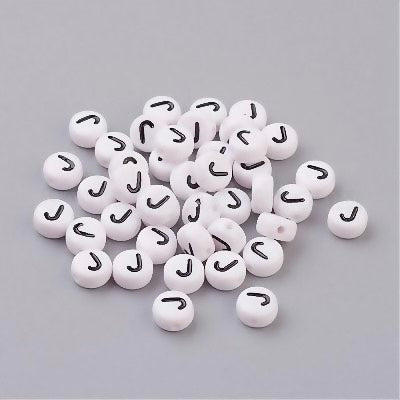 Perle alphabet acrylique " J " - Blanc & Noir - 1 pce