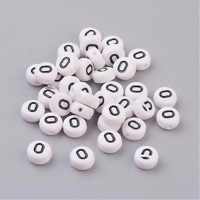 Perle alphabet acrylique " O " - Blanc & Noir  - 1 pce