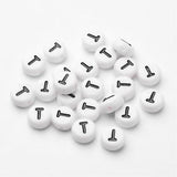 Perle alphabet acrylique "  T " - Blanc &  Noir - 1 pce