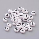 Perle alphabet acrylique " Z " - Blanc & Noir - 1 pce