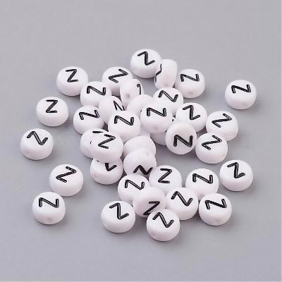 Perle alphabet acrylique " Z " - Blanc & Noir - 1 pce