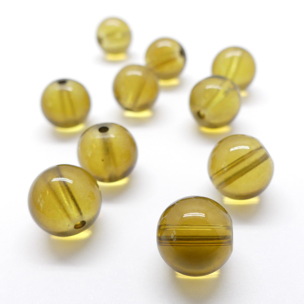 Perle de Verre ronde transparente 10 - Olive (10pces)