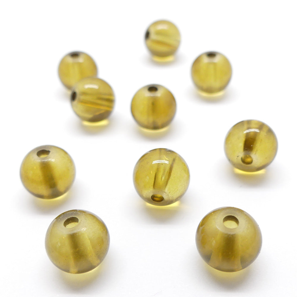 Perle de Verre ronde transparente 8 - Olive (10 pces)