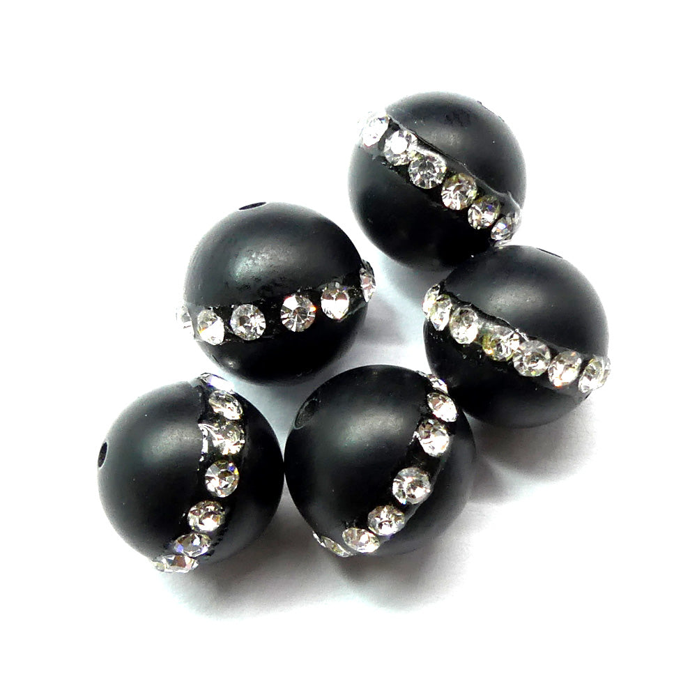 Ronde 10 - Agate naturelle noir strass (2 pces)