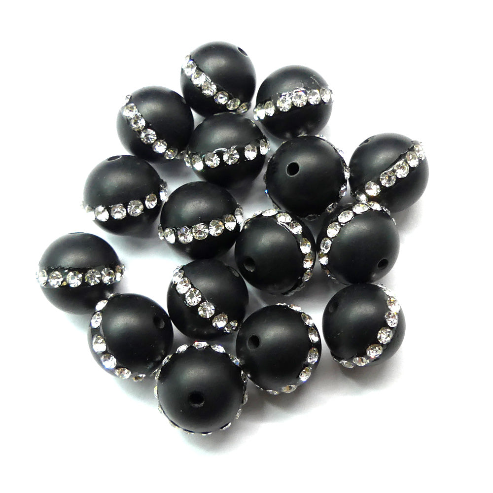 Ronde 10 - Agate naturelle noir strass (2 pces)