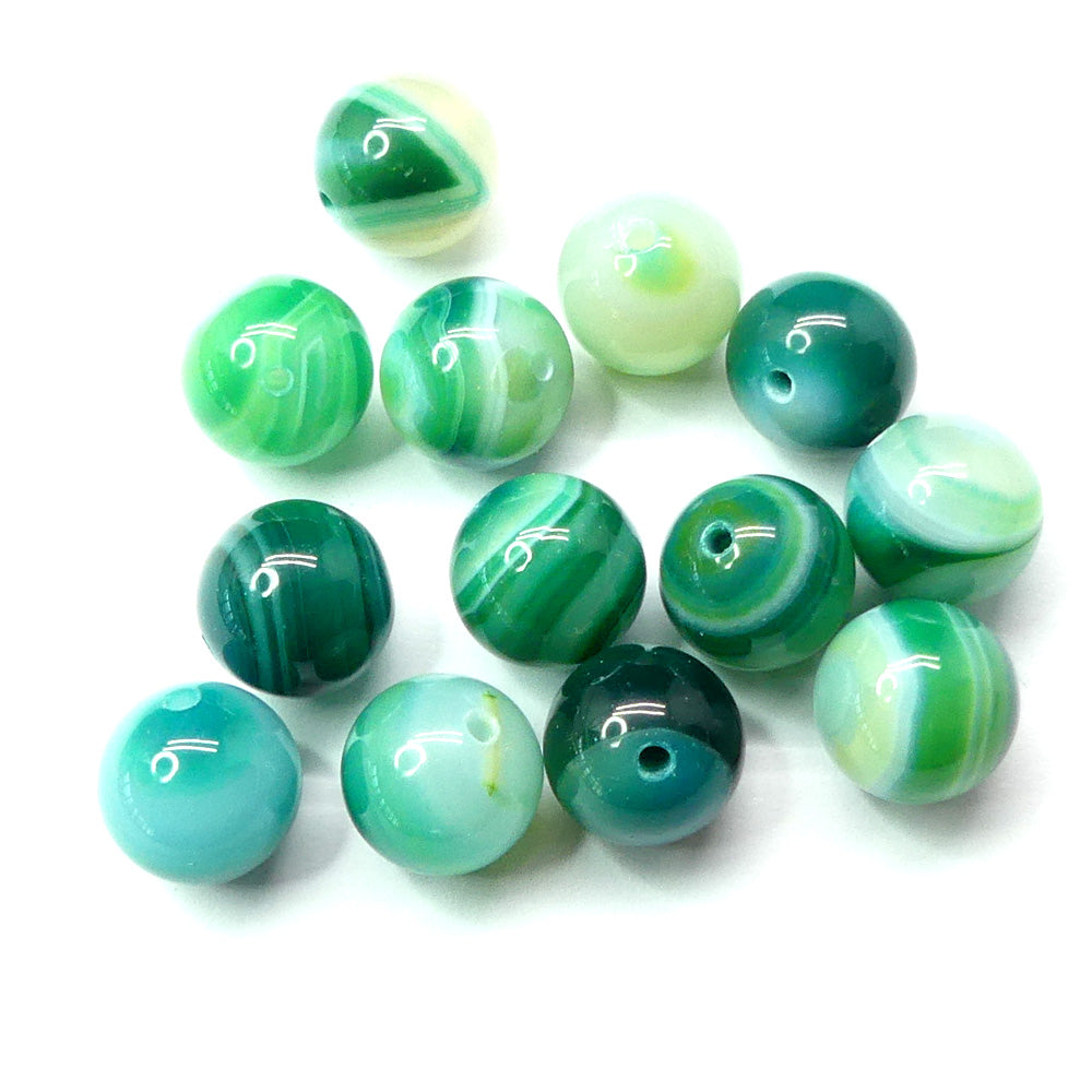 Ronde 10 - Agate naturelle rayée Vert foncé (5 pces)